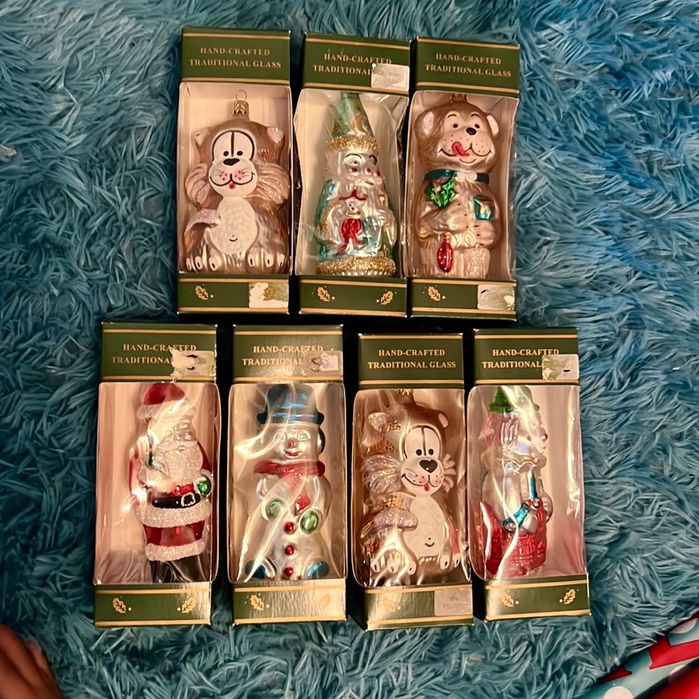 Kurt S. Adler Vintage Christmas Traditional Glass Ornaments Set Lot of 7